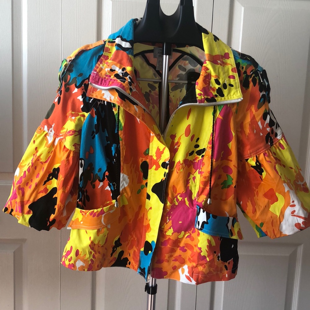 Just B Colorful Leightweight 3/4 Length Sleeve Zip Up Jacket Sz S
